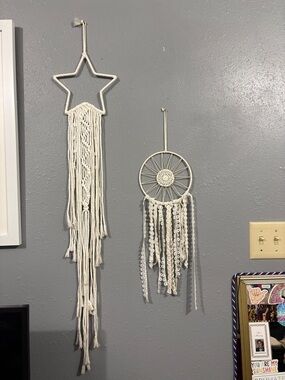 Handmade Cream Macrame Star & Dreamcatcher Wall Hanging Set